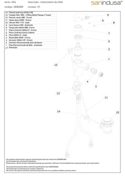 Mitigeur bidet bec orientable SANINDUSA Alfa chrome livré avec fixation 2 flexibles 1 vidage