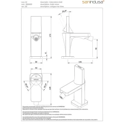 Mitigeur bidet design plat épuré contemporain SANINDUSA Alfa Line 42 couleur noir et chrome livré avec 2 flexibles