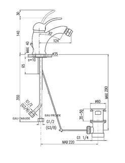 Mitigeur bidet ou WC encastrable SEINA avec douchette en laiton noir mat