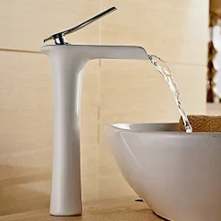 Mitigeur cascade Blanc pour Lavabo Chromé Design Moderne