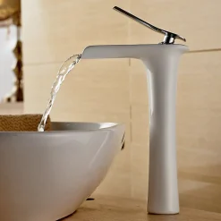 Mitigeur cascade Blanc pour Lavabo Chromé Design Moderne
