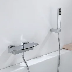 Mitigeur de Baignoire Cascade Robinet de Douche Mural avec Douchette à Mains Laiton Set de douche en Laiton Chromé
