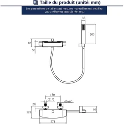 Mitigeur de Baignoire Cascade Robinet de Douche Mural avec Douchette à Mains Laiton Set de douche en Laiton Chromé