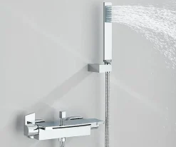Mitigeur de Baignoire Chrome avec douchette Installation Murale
