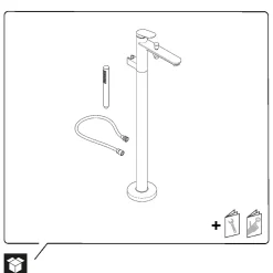 Mitigeur de baignoire monocommande sur pied avec bec et douchette + flexible - Chrome - 13,5x31,2x95cm - Wave
