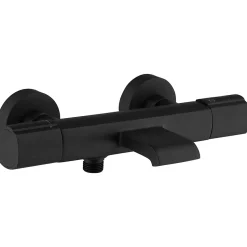 Mitigeur de baignoire thermostatique mural avec bec cascade, noir mat, Essebagno Carra