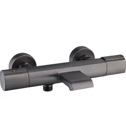 Mitigeur de baignoire thermostatique mural avec bec cascade, gun metal, Essebagno Carra