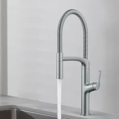 Mitigeur de cuisine avec douchette effet inox GoodHome Arbane