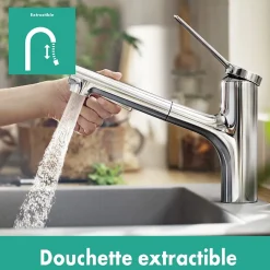 Mitigeur de cuisine avec douchette extractible chromé Hansgrohe Zesis M33 H. 219mm