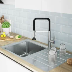 Mitigeur de cuisine avec douchette argent et noir GoodHome Kamut