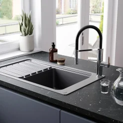Mitigeur de cuisine chromé avec douchette GoodHome Zatar