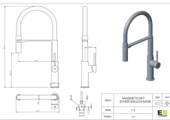 Mitigeur de cuisine noir avec douchette EsseBagno Magnet
