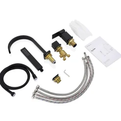 Mitigeur de Douche et Robinet de Douche Bain-Douche 4 Trous Double Sortie Encastre en Laiton Noir Bec Cascade Pivotant 360