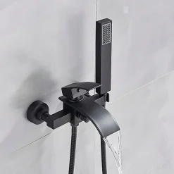 Mitigeur de douche noir moderne en ABS avec douchette à main, bec en cascade - LEXUS