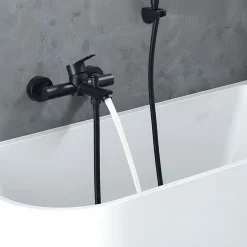 Mitigeur de Douche Robinet de Baignoire Mecanique Monocommande Double Sortie Mural Acier Inoxydable Noir Pour Baignoire
