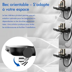 Mitigeur de Douche Robinet Douche Bain Douche Mural Monocommande à Bouton avec Double Sortie et Plateau Rangement Noir