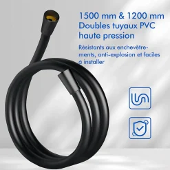 Mitigeur de Douche Robinet Douche Bain Douche Mural Monocommande à Bouton avec Double Sortie et Plateau Rangement Noir