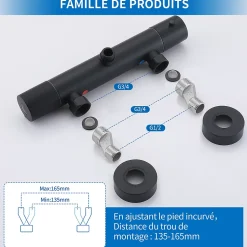 Mitigeur de douche thermostatique securite 38C temperature stable reglage debit separe mural en laiton noir pour douche