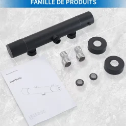 Mitigeur de douche thermostatique securite 38C temperature stable reglage debit separe mural en laiton noir pour douche