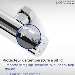 Mitigeur de douche thermostatique chromé - Entraxe 12 cm - avec bouton de sécurité 38C LOMAZOO