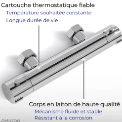 Mitigeur de douche thermostatique chromé - Entraxe 12 cm - avec bouton de sécurité 38C LOMAZOO