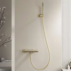 Mitigeur de douche thermostatique avec douchette SKY BATH or brossé Inox S304 série SUPREME