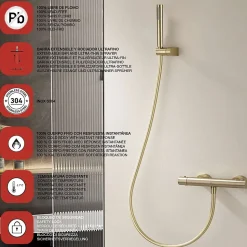 Mitigeur de douche thermostatique avec douchette SKY BATH or brossé Inox S304 série SUPREME
