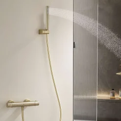 Mitigeur de douche thermostatique avec douchette SKY BATH or brossé Inox S304 série SUPREME