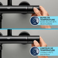 Mitigeur de douche thermostatique GROHE Precision Start noir mat + chiffonnette