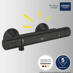 Mitigeur de douche thermostatique GROHE Precision Start noir mat + chiffonnette
