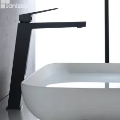 Mitigeur de Lavabo Anti-Calcaire Bec Haut Noir Mat IMEX ART BDAR025-3NG