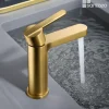 Mitigeur de Lavabo Anti-Calcaire Bec Bas Or Brossé IMEX ROMA BDR001-1OC