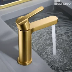 Mitigeur de Lavabo Anti-Calcaire Bec Bas Or Brossé IMEX ROMA BDR001-1OC