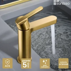 Mitigeur de Lavabo Anti-Calcaire Bec Bas Or Brossé IMEX ROMA BDR001-1OC