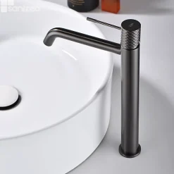 Mitigeur de Lavabo Anti-Calcaire Bec Haut Black Gun Métal IMEX GENOVA BDG053-3BGM