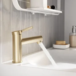 Mitigeur de lavabo avec mousseur orientable, taille M, doré, H.14,3 cm, GoodHome Maza