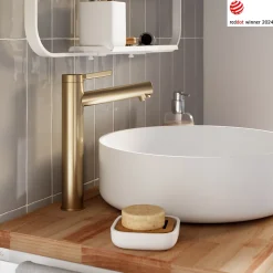 Mitigeur de lavabo avec mousseur orientable, taille XL, doré, H.25,7 cm, GoodHome Maza
