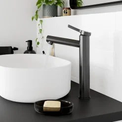 Mitigeur de lavabo avec mousseur orientable, taille XL, gun metal, H.25,7 cm, GoodHome Maza