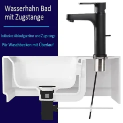 Mitigeur de lavabo avec Tirette de Vidage, Bonde Incluse, Auralum Max Robinet Salle de Bain Noir Robinetterie en Laiton