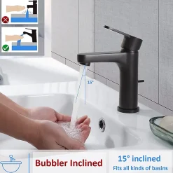 Mitigeur de lavabo avec Tirette de Vidage, Bonde Incluse, Auralum Max Robinet Salle de Bain Noir Robinetterie en Laiton