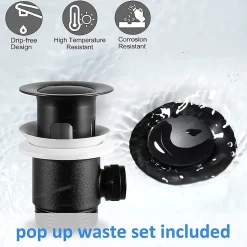 Mitigeur de lavabo avec Tirette de Vidage, Bonde Incluse, Auralum Max Robinet Salle de Bain Noir Robinetterie en Laiton
