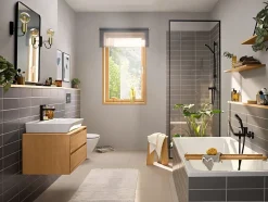 Mitigeur de lavabo avec tirette et vidage noir mat, Hansgrohe Rebris E 110 CoolStart