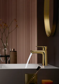 Mitigeur de lavabo avec tirette et vidage effet doré poli, Hansgrohe Talis E 110 EcoSmart