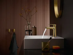 Mitigeur de lavabo avec tirette et vidage effet doré poli, Hansgrohe Talis E 110 EcoSmart