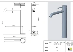 Mitigeur de lavabo H.27,6 cm, noir, Essebagno Lollipop