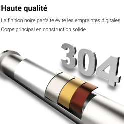 Mitigeur de lavabo haut, acier inoxydable 304 brossé argenté, mixte froid/chaud
