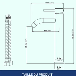 Mitigeur de lavabo haut, chromé, monocommande, mixte froid/chaud