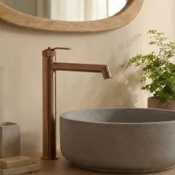 Mitigeur de lavabo haut cuivre brossé Essebagno Molette