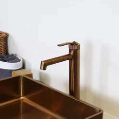 Mitigeur de lavabo haut cuivre brossé Essebagno Molette