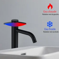 Mitigeur de lavabo haut, noir, monocommande, acier inoxydable, mixte froid/chaud